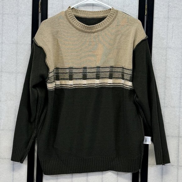 Munsingwear Color Block Crewneck Sweater Green Beige Design M Drop Long Sleeve - Picture 5 of 10